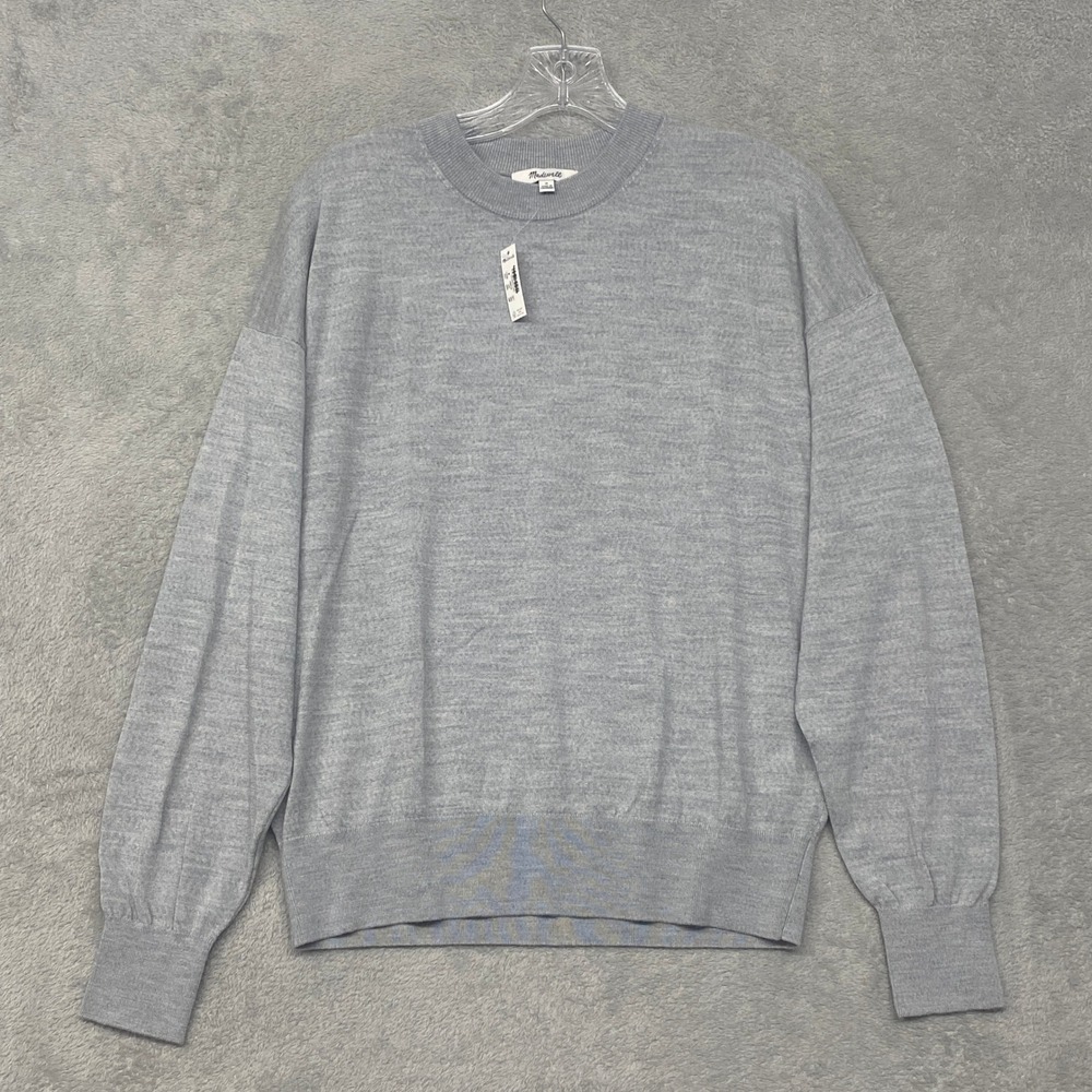 Madewell Sweater Womens Medium Grey Drop Shoulder Merino Wool Crew Neck NY911 - Picture 4 of 11